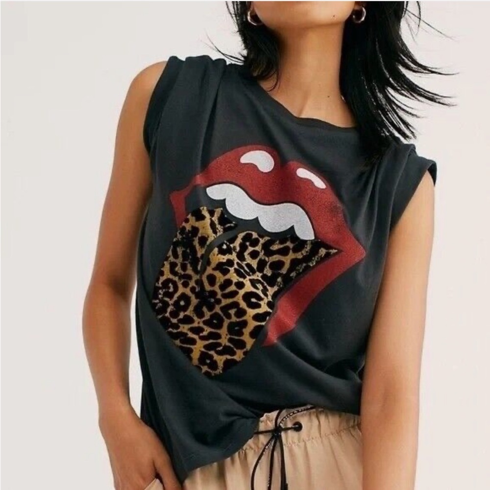 Free People x Daydreamer LA Rolling Stones Flocked Leopard Tongue Tee